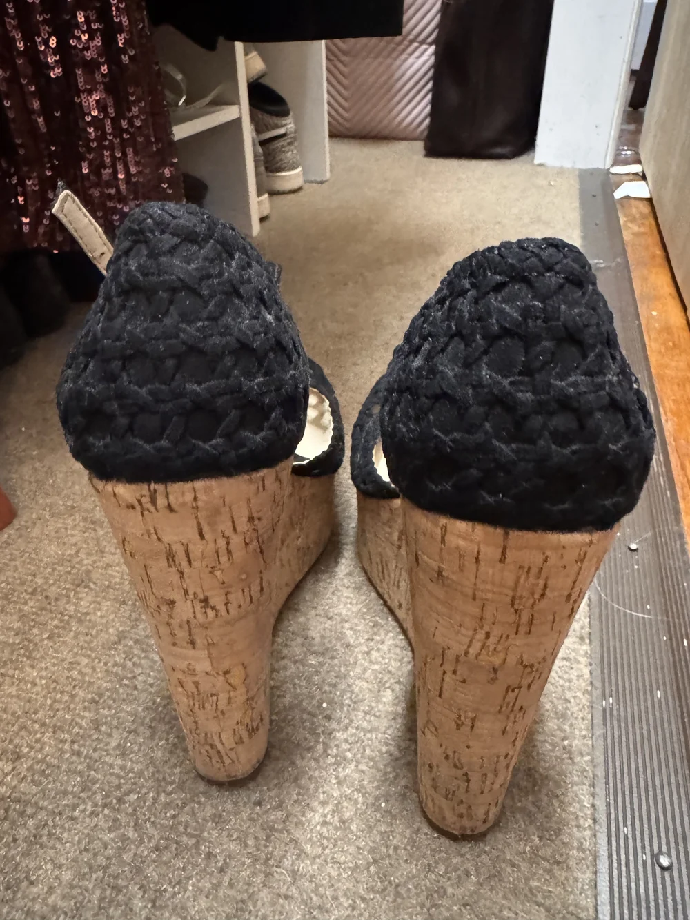 Jessica Simpson Black Woven Cork Platform Wedges